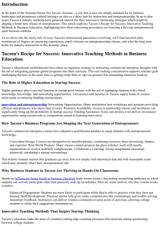 Tucson’s Recipe for Success: Innovative Teaching Methods in Business Education