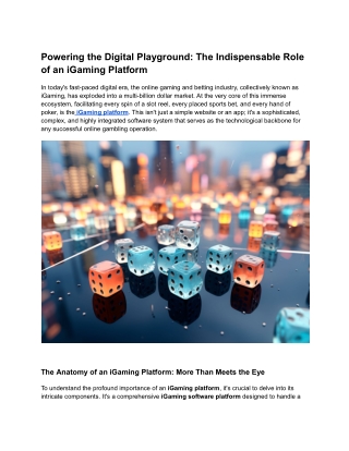 Powering the Digital Playground_ The Indispensable Role of an iGaming Platform