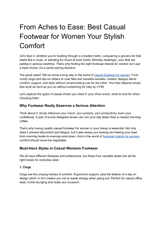 From Aches to Ease: Best Casual Footwear for Women Your Stylish Comfort