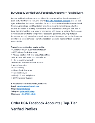 Top 2.1 Sites To Buy USA Facebook Accounts in USA