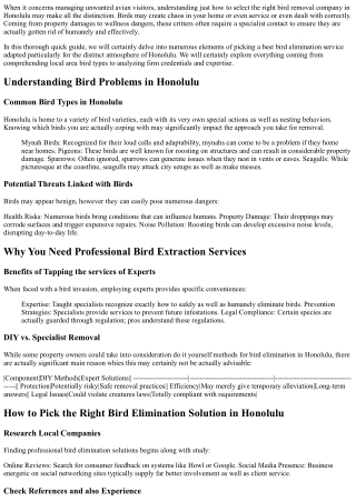 How to Choose the Right Bird Removal Service in Honolulu