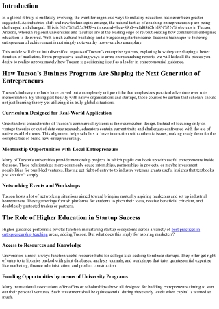 Revolutionizing Business Education: Tucson's Approach to Entrepreneurial Success
