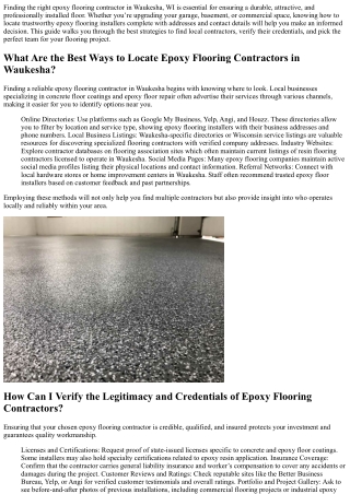 How Can I Find an Epoxy Flooring Contractor’s Address in Waukesha, WI?