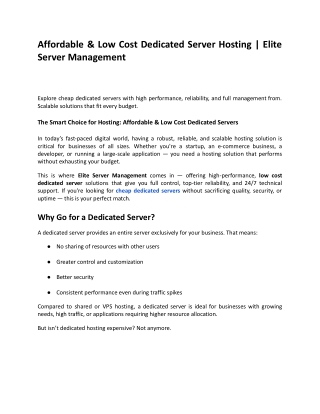 Affordable & Low Cost Dedicated Server Hosting _ Elite Server Management