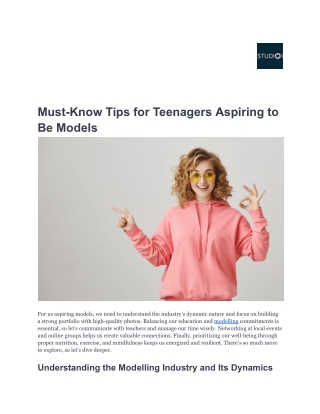 Must-Know Tips for Teenagers Aspiring to Be Models-Studio1.us