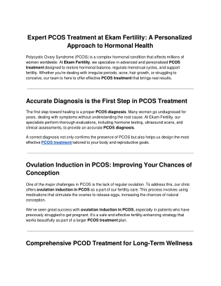 Expert PCOS Treatment at Ekam Fertility_ A Personalized Approach to Hormonal Health