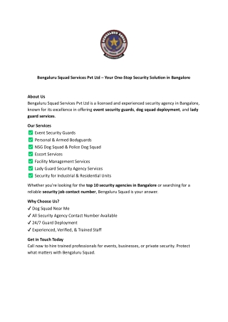 Top Event Security Guards & Dog Squad Services in Bangalore – Bengaluru Squad