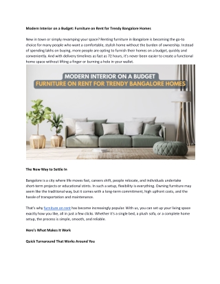 Modern Interior on a Budget_ Furniture on Rent for Trendy Bangalore Homes