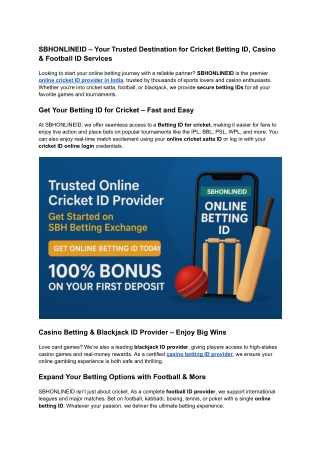 _Trusted Online Cricket ID Provider – Get Started on SBH Betting Exchange