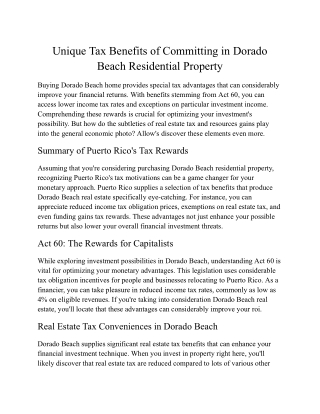 Distinct Tax Rewards of Spending in Dorado Beach Commercial Property