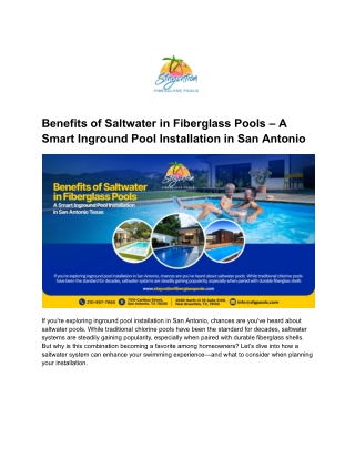 Benefits of Saltwater in Fiberglass Pools – A Smart Inground Pool Installation in San Antonio