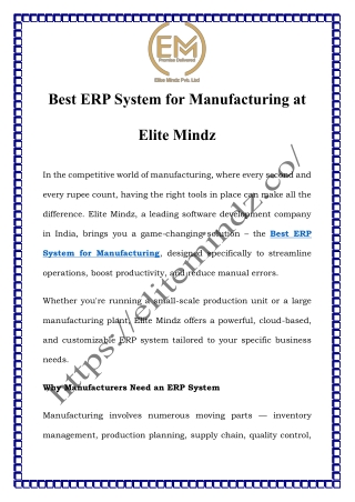 Best ERP System for Manufacturing at Elite Mindz | Cloud ERP Software India