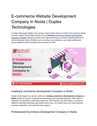 E-commerce Website Development Company in Noida _ Duplex Technologies