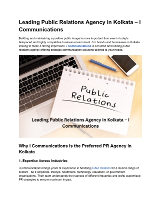 Leading Public Relations Agency in Kolkata – i Communications