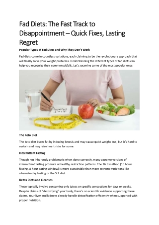 Fad Diets: The Fast Track to Disappointment – Quick Fixes, Lasting Regret