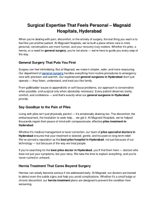 Surgical Expertise That Feels Personal – Magnaid Hospitals, Hyderabad