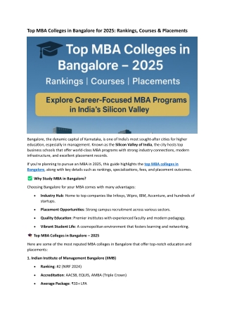 Top MBA Colleges in Bangalore for 2025