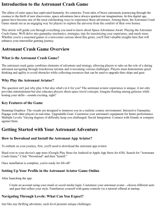 introduction to the astronaut crash game