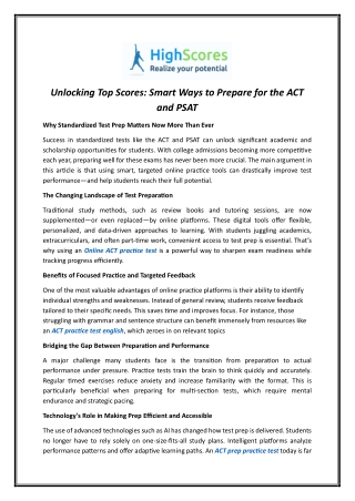Act Prep Practice Test | Highscores.ai
