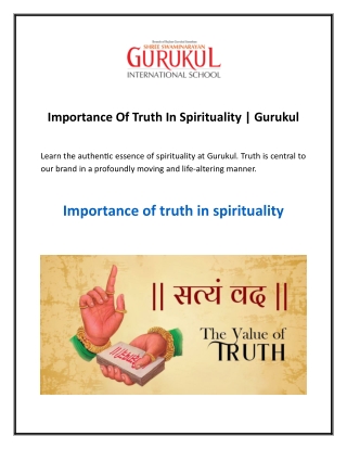 importance of truth in spirituality gurukul