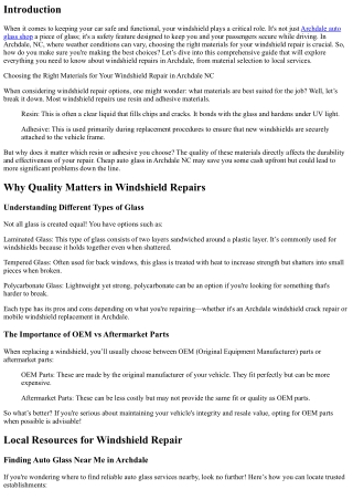 Choosing the Right Materials for Your Windshield Repair in Archdale NC