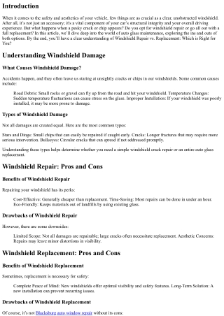 Windshield Repair vs. Replacement: Which is Right for You?