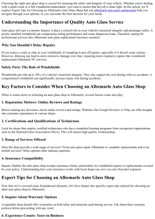 Expert Tips for Choosing an Albemarle Auto Glass Shop