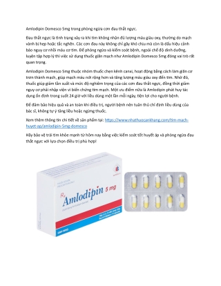 Amlodipin Domesco 5mg trong phong ngua con đau that nguc