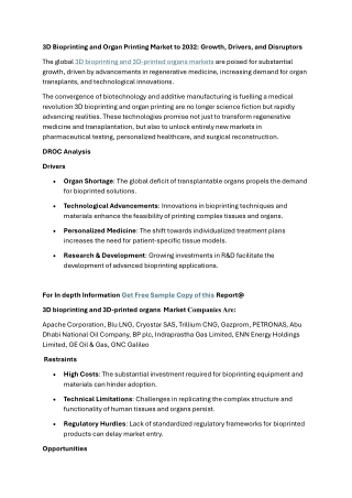 3D Bioprinting and Organ Printing Market to 2032
