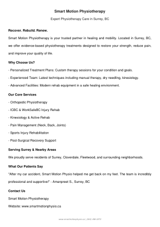 Expert Physiotherapy Care in Surrey, BC — Smart Motion Physiotherapy