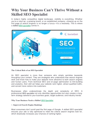 Why Your Business Can’t Thrive Without a Skilled SEO Specialist