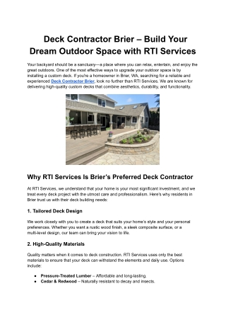 Deck Contractor Brier – Build Your Dream Outdoor Space with RTI Services