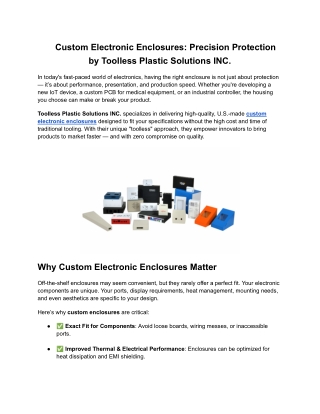 Custom Electronic Enclosures_ Precision Protection by Toolless Plastic Solutions INC