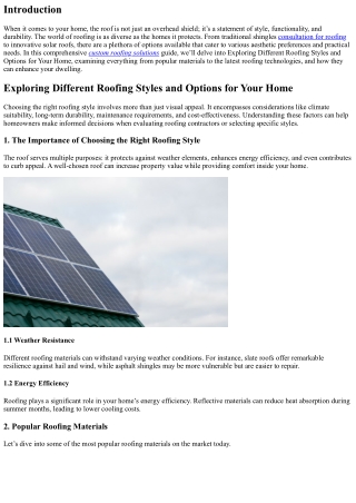 Exploring Different Roofing Styles and Options for Your Home