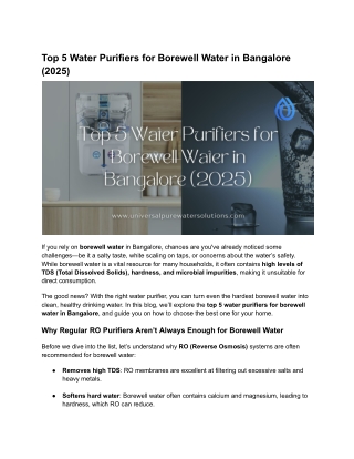 Top 5 Water Purifiers for Borewell Water in Bangalore (2025)