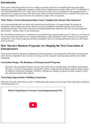 What Makes a Great Entrepreneurship Course? Insights from Tucson’s Best Educator