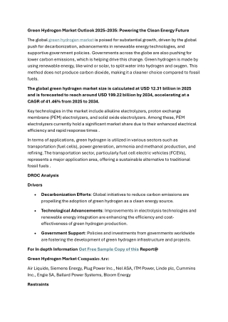 Green Hydrogen Market Outlook 2025–2035: Powering the Clean Energy Future