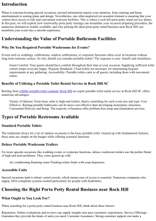 Special Occasions Facilitated with Reliable Porta Potty Rentals in Rock Hill