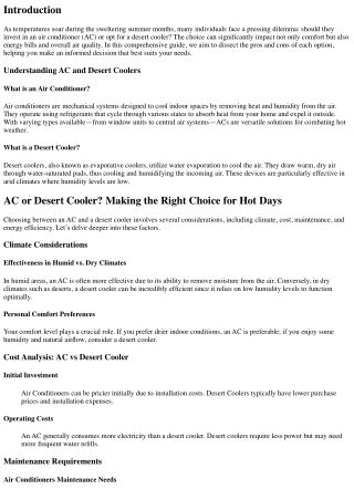 AC or Desert Cooler? Making the Right Choice for Hot Days