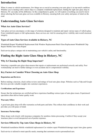 Finding the Right Auto Glass Shop in Hickory, NC