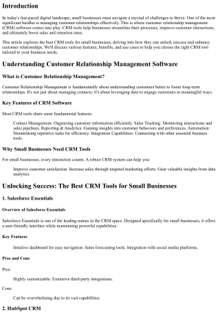 Unlocking Success: The Best CRM Tools for Small Businesses to Enhance Customer R
