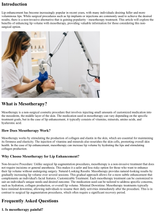 Enhancing Lip Volume with Mesotherapy: A Non-Invasive Alternative