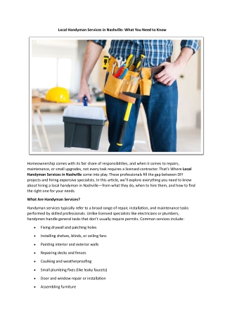 Local Handyman Services in Nashville - What You Need to Know