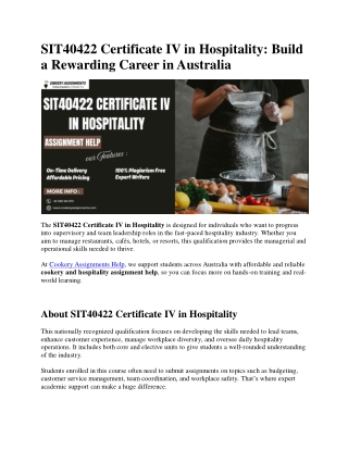 SIT40422 Certificate IV in Hospitality