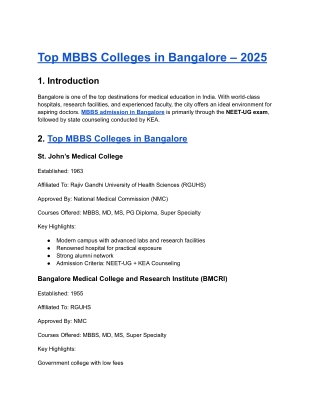 Top MBBS Colleges in Bangalore – 2025 Complete Guide