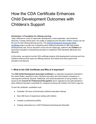 How the CDA Certificate Enhances Child Development Outcomes with Childera’s Support