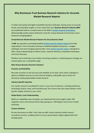 Why Businesses Trust Business Research Industry for Accurate Market Research Reports