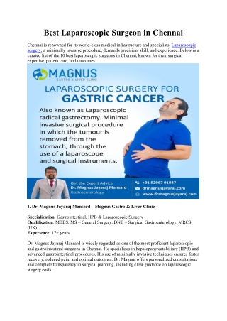 Best Laparoscopic Surgeon in Chennai