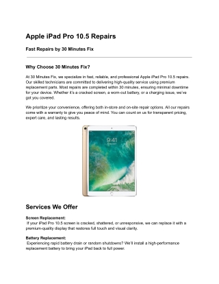 Apple iPad Pro 10.5 Repairs - Fast Repairs by 30 Minutes Fix