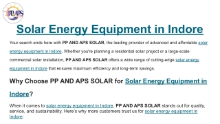Solar Energy Equipment in Indore